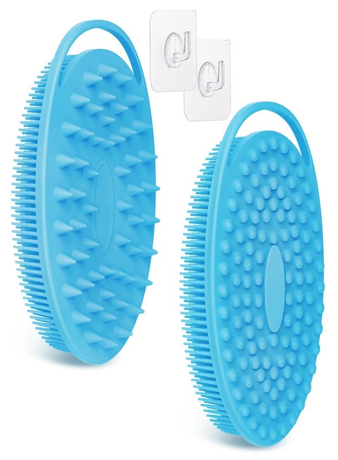 GEENOA Soft Silicone Body Scrubber 2PCS, 2-in-1 Bath & Shampoo Brush with Dual-Side Usage, Hygienic Silicone Loofah Shower Scrubber for Gentle Exfoliating & Good Lathering(Bluex2) - Image 1